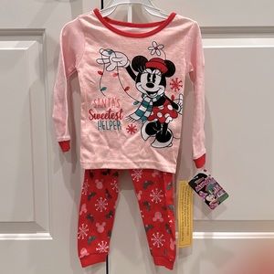 NWT Disney Junior 2T Santa’s Cutest Helper Minnie Mouse PJ Set